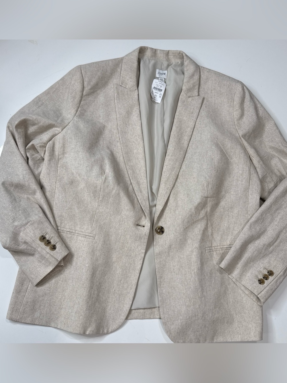 Nwt J.Crew Women Linen Blend Deconstructed Blazer 20 Cream Beige One Button A07